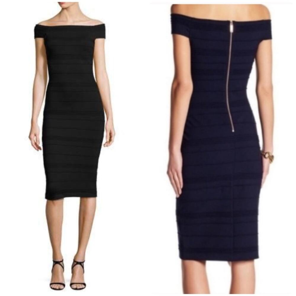 Ted Baker Inan Bardot Stripe Texture Dress Black